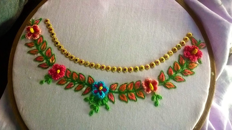 Hand embroidery. Neckline embroidery