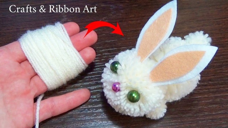 Cute Pom Pom Rabbit Making with Fingers Easy Woolen Craft Ideas DIY Bunny Doll with