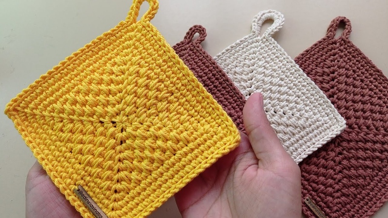 DESCANSO DE PANELA EM CROCHÊ PONTO CESTO EM CROCHÊ GRANNY SQUARE