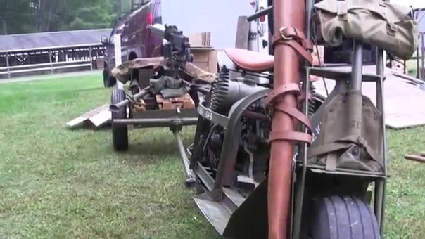 WWII Cushman M53 Airborne scooter, M3 A4 ammo cart, and M1917 detail walk around