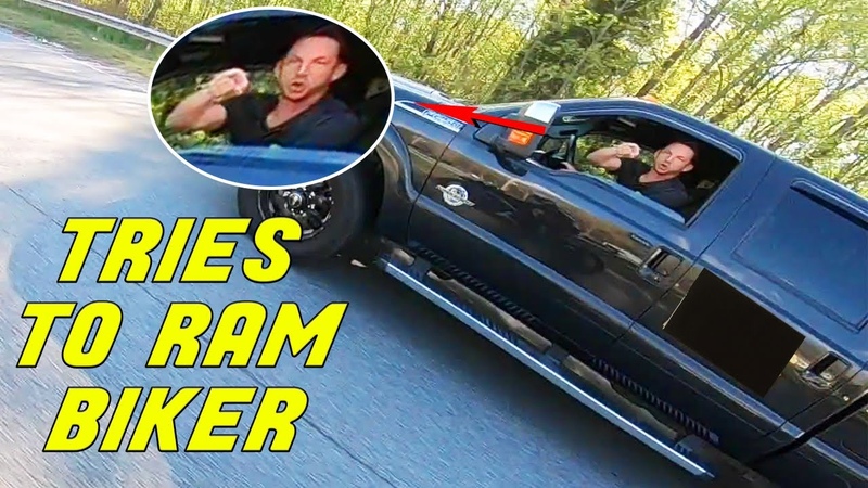 PSYCHO DRIVER TRIES TO RUN OVER BIKER IN CRAZY ROAD RAGE INCIDENT, USA