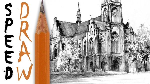 How to draw architecture (zoom and details) Speed Drawing 13 Neogothic church Michał