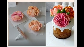 МК🌸🌿Оформление ПАСХАЛЬНОГО КУЛИЧА Двухцветными Цветами из Зефира🌿РЕЦЕПТЫ от @vitalija_cake
