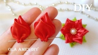 😍 Такие Милые и очень Простые 💗 ЦВЕТЫ из ЛЕНТ за 5 минут 😍 Ribbon Flower Making / Ola ameS