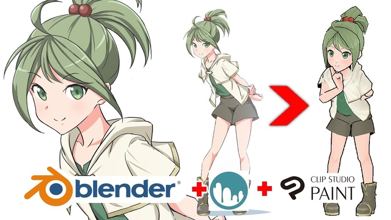 Blender + 3 DCoat + CSP 3 D Lowpoly Time Lapse ( Anime Chibi