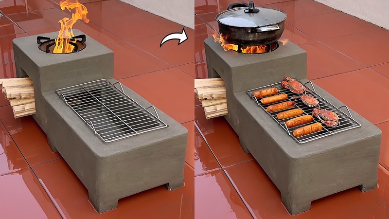 Build a 2 in 1 outdoor wood stove with cement and old Styrofoam Simple ideas for wood