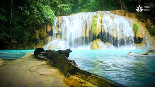 Calming turquoise waterfall (Erawan Falls, Thailand). 10 Hours of Waterfall Sounds for Deep Sleep