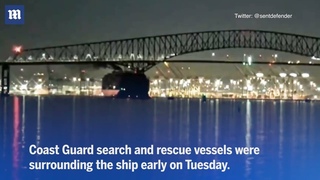 Baltimore bridge collapses after being hit by a container ship as cars fall into the river