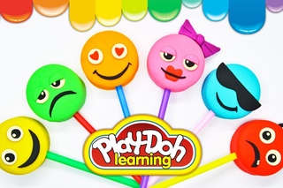 Play Doh Smiley or Emoticons How to make Rainbow Emoji Lollipop Creative Sculpt Art Lessons for Kids