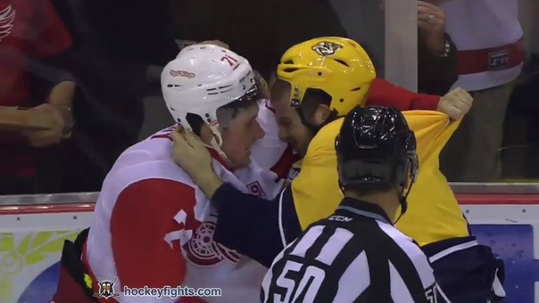 Yannick Weber vs Dylan Larkin Oct 21,