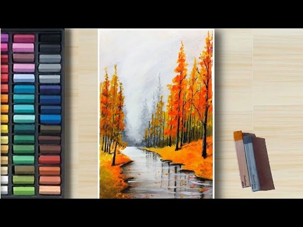 Tricks to Draw Beautiful Autumn Forest Reflection (step by step) Tutorial Soft Pastel