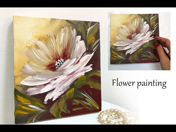 How to draw a flower painting, Acrylic Technique on canvas by Julia