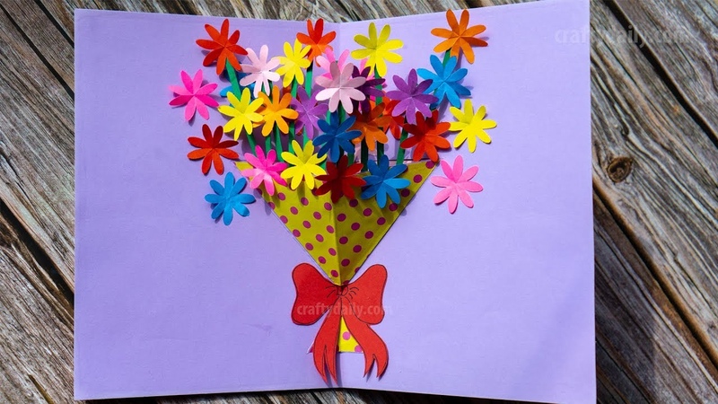 Paper Flower Pop Up Card, Flower Bouquet Pop up Card for Mothers Day, Easy Mothers Day