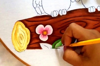 158.- Pintura en tela cesped de buhos