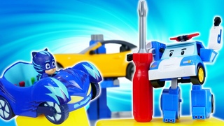 Las aventuras de los PJ Masks y Robocar Poli. Todo en su lugar. Coches de juguete