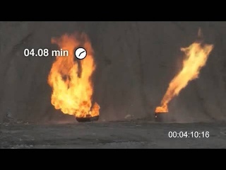 Смотрите как работает безопасный полимерный газовый баллон в огне.