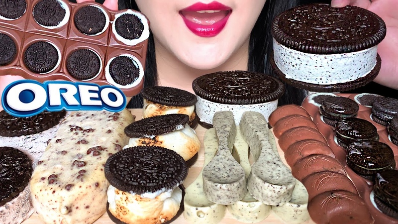 ASMR OREO ICE CREAM, OREO COOKIES, EDIBLE SPOON CHOCOLATE, MAGNUM MUKBANG 오레오 아이스크림 먹방