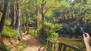 Acrylic Landscape Painting &quotOn the forest path".