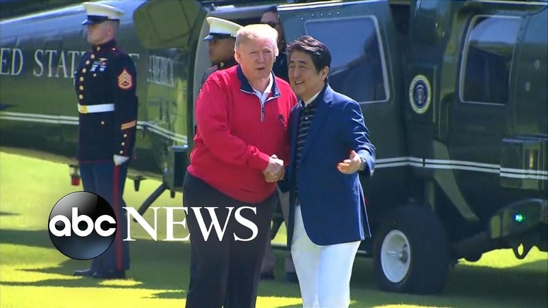 Trump plays golf with Japanese PM Shinzo Abe during 4 day state visit l ABC