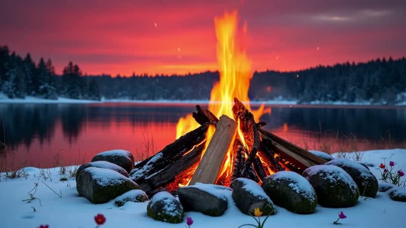 Soothing Campfire Lake Night Ambience for