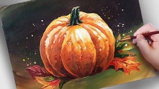 How to paint Pumpkin & Leaves / Acrylic painting for beginner /  / asmr #81