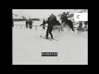 1930s Switzerland, Skijoring, Winter Holidays, 35mm