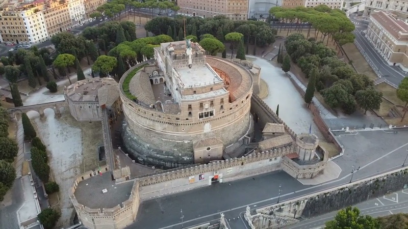 Castel Sant Angelo or The Mausoleum of Hadrian. BY DRONE. Great Arial View. Rome Italy