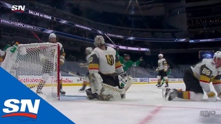Joe Pavelski loops floater over the head of Robin Lehner for a goal