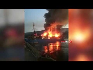 Краболов Таманго на котором находились приморские моряки сгорел у причала в Норвегии