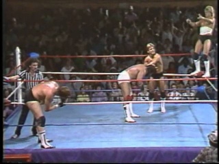 Steve Williams bearhugs Bobby Fulton 6:35 7:30 8:20