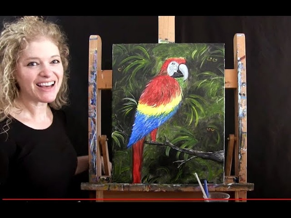 Peek A Boo Parrot, Cookies and Canvas for Kids, Step by Step Acrylic Painting Tutorial and