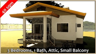 40 sqm Small House Design, 3 Bedrooms, Attic, Balcony, High Ceiling Living Space, House on Stilts
