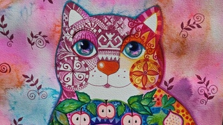 Apple Cat ~ Oxana Zaika (aquarelle)