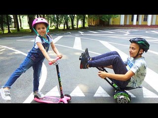 Челлендж САМОКАТ против ХОВЕРКАРТА девочки vs мальчиков Мой ВЫХОДНОЙ катаемся в парке ВЛОГ