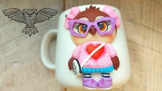 Лепка из полимерной глины. Леплю сову. Как слепить сову. Декор кружки. Polymer clay tutorial. Diy