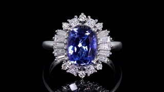 Blue Violet Tanzanite and Diamond Statement Ring CERTIFIED 14k White Gold Estate  tcw Halo