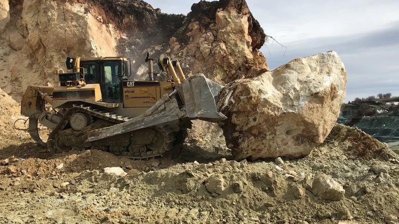 Cat D8 T Bulldozer Pushing Huge Stone Labrianidis S.