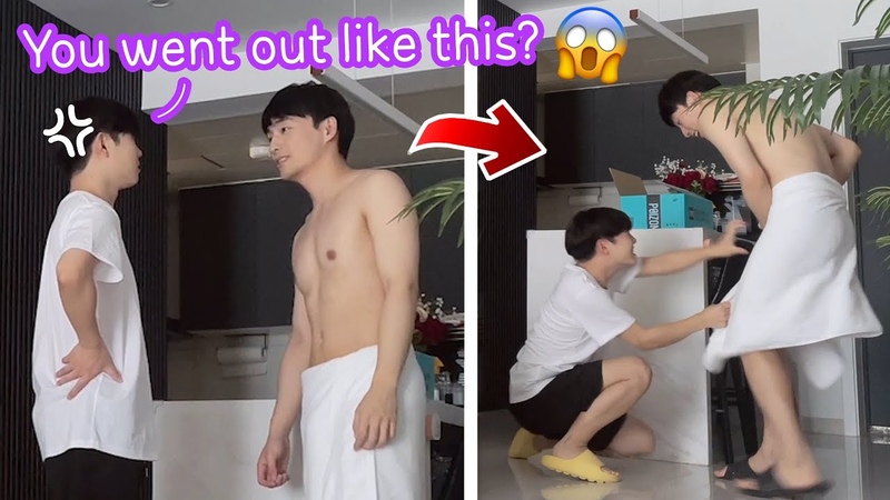 Going out Half Naked to see how my Boyfriend Reacts , Shirtless Prank Gay Couple