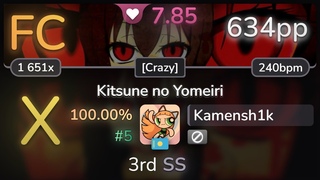 7.8⭐ Kamensh1k | Masa - Kitsune no Yomeiri [Crazy] SS (#5 634pp FC) - osu!