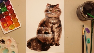 Рисунок “КОШКА🐱“ акварельными красками/Мастер класс по рисованию для детей