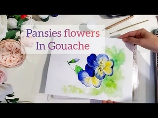 Pansies drawing, gouache . Как рисовать цветы Анютины глазки гуашь, акварель. Віола, малюмо гуашшю