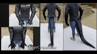 Blacked Out Extra Large Spiked Dragon Tail and Gauntlet Arm Set - JayeCreations