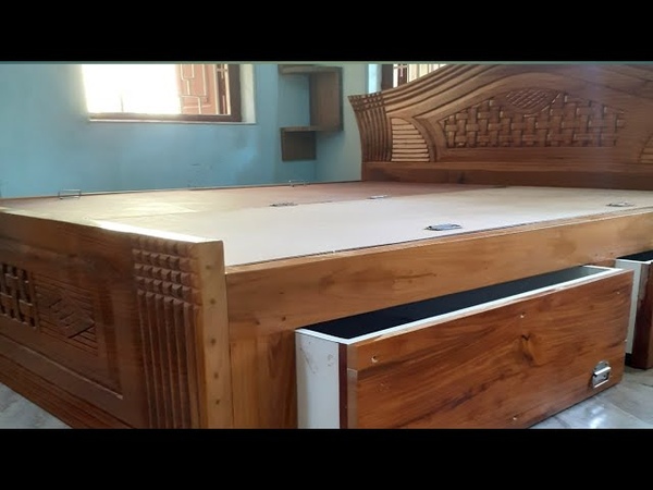 Wooden bed design, , Double bed design, , wooden box khat, , King size bed