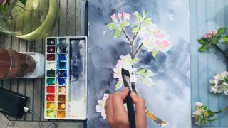 Как нарисовать цветы яблони акварелью. Весенняя импровизация