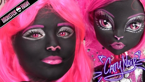 Monster High Catty Noir Doll Costume Makeup Tutorial for Halloween or Cosplay ,