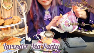 ASMR Romantic Lavender Tea Party milk tea, scones, sandwiches, cookies, blending tea