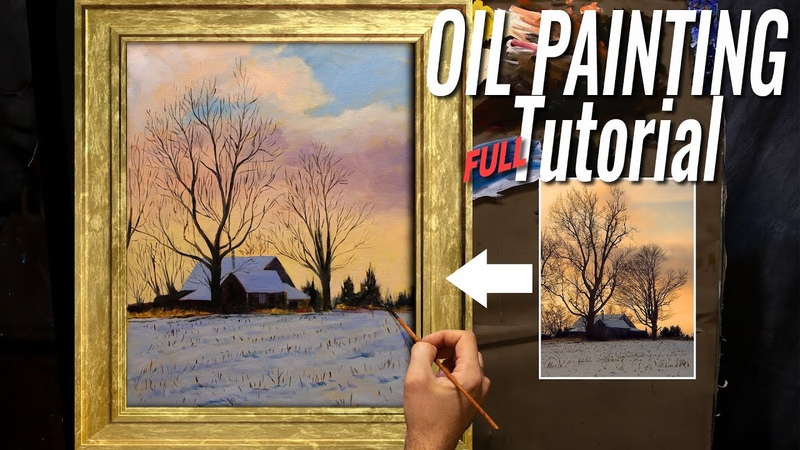 How to Paint Snowy Sunset Scene, Winter Landscape, Oil Painting