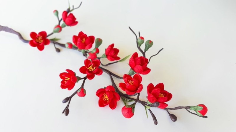 Cách Làm Hoa Mai Đỏ Bằng Giấy Nhún, Paper Flower, Góc nhỏ