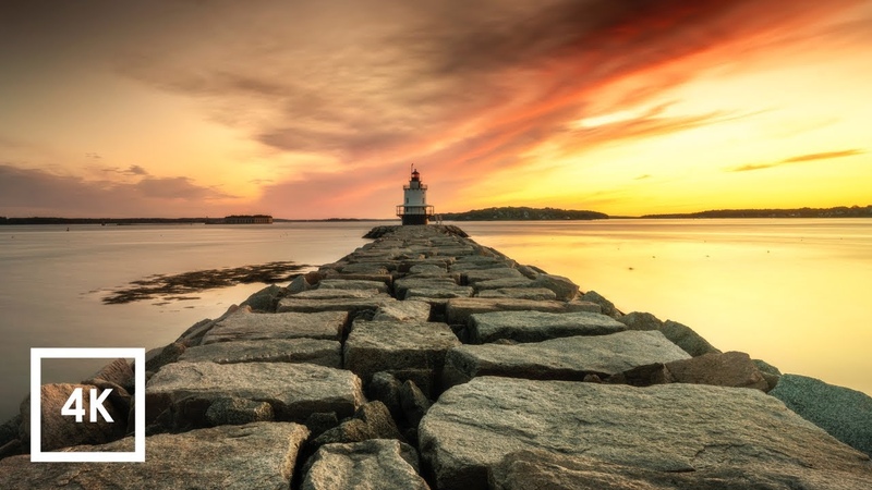 Sea Sunrise and Ocean Sounds for Sleep at Spring Point Ledge Lighthouse, 4k